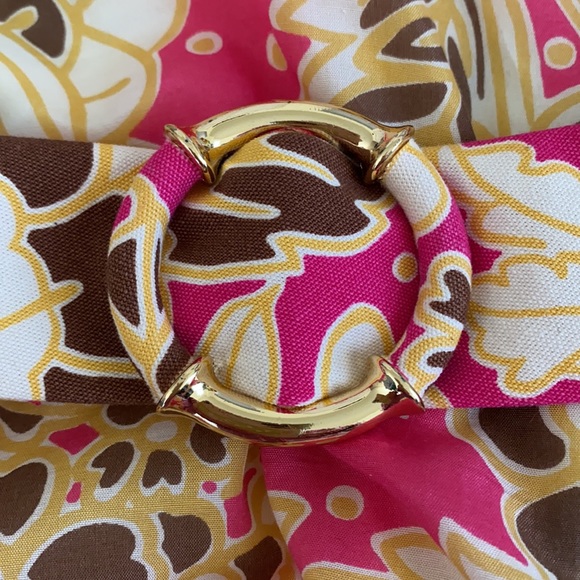 J. CREW Floral Print Ribbon Belt with Bamboo Gold Buckle